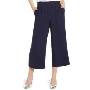J Crew 365 crepe pleated wide leg crop pant 6 tall navy blue pleats cropped